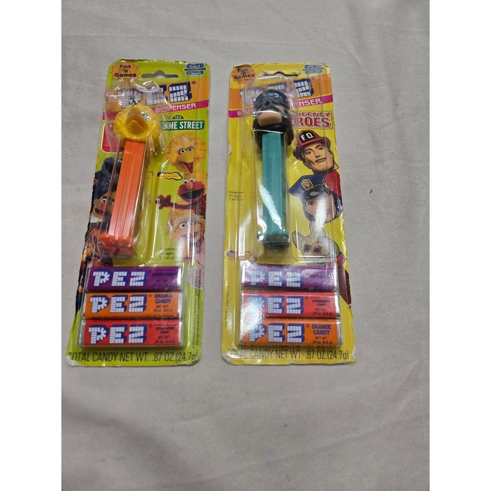 Vintage PEZ Dispenser Lot Sesame Street Big Bird and Emergency Heroes Fireman